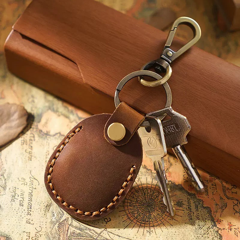 Crazy Horse Leather AirTag Case - Brown