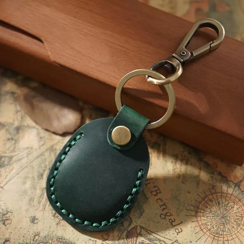 Crazy Horse Leather AirTag Case - Black