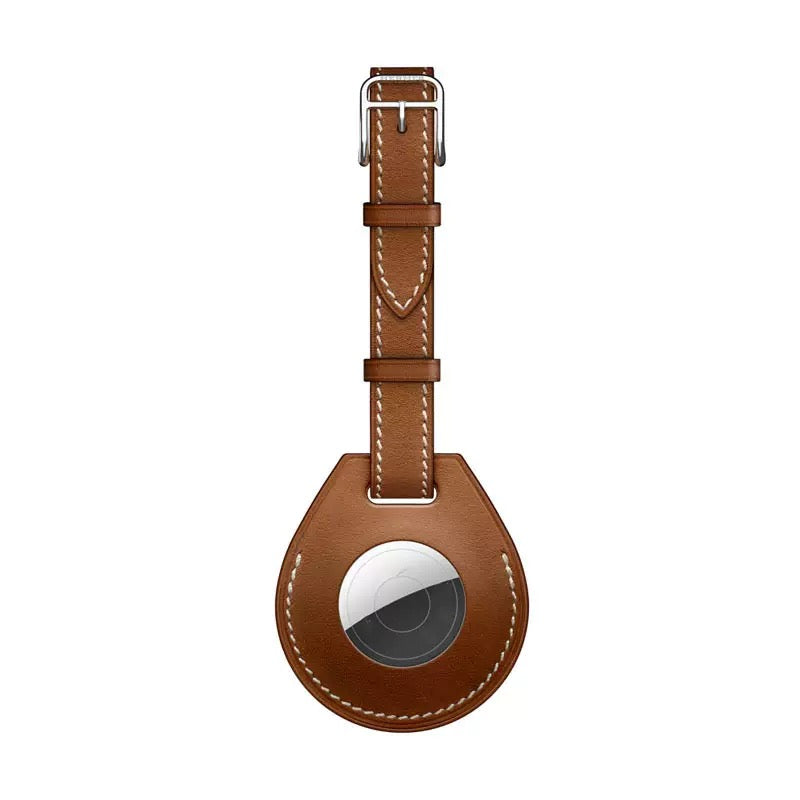 Leather Short Strap AirTag Case - Brown