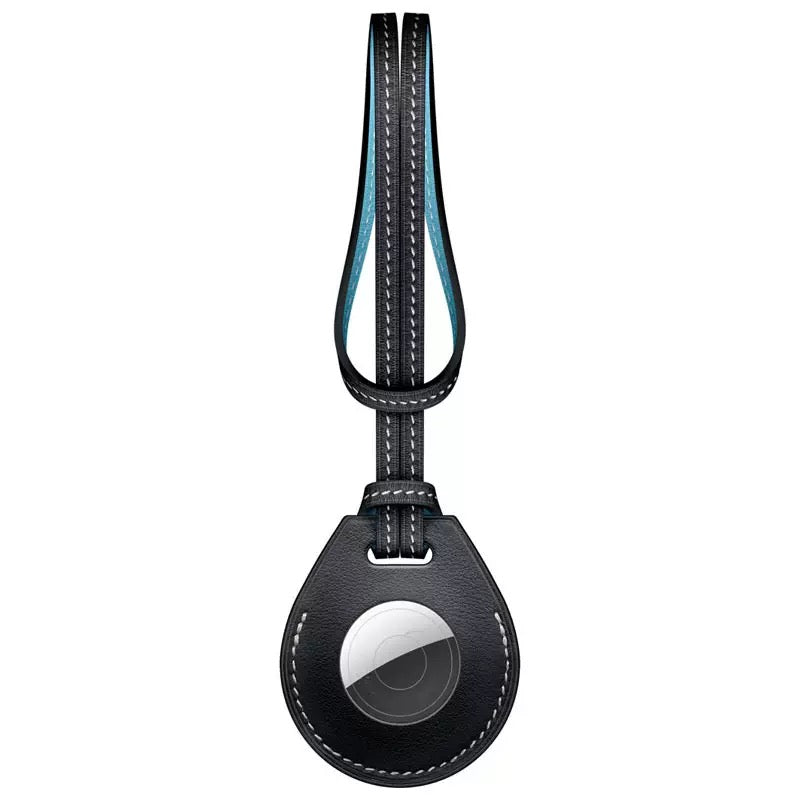 Leather Long Strap AirTag Case - Black