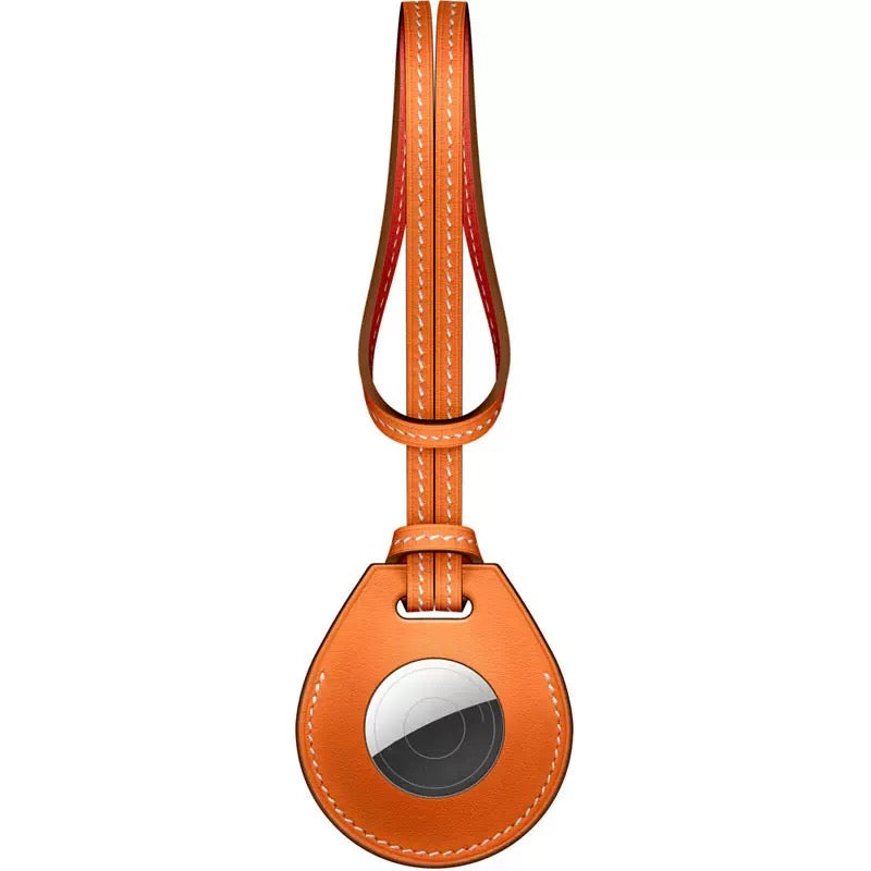 Leather Long Strap AirTag Case - Orange