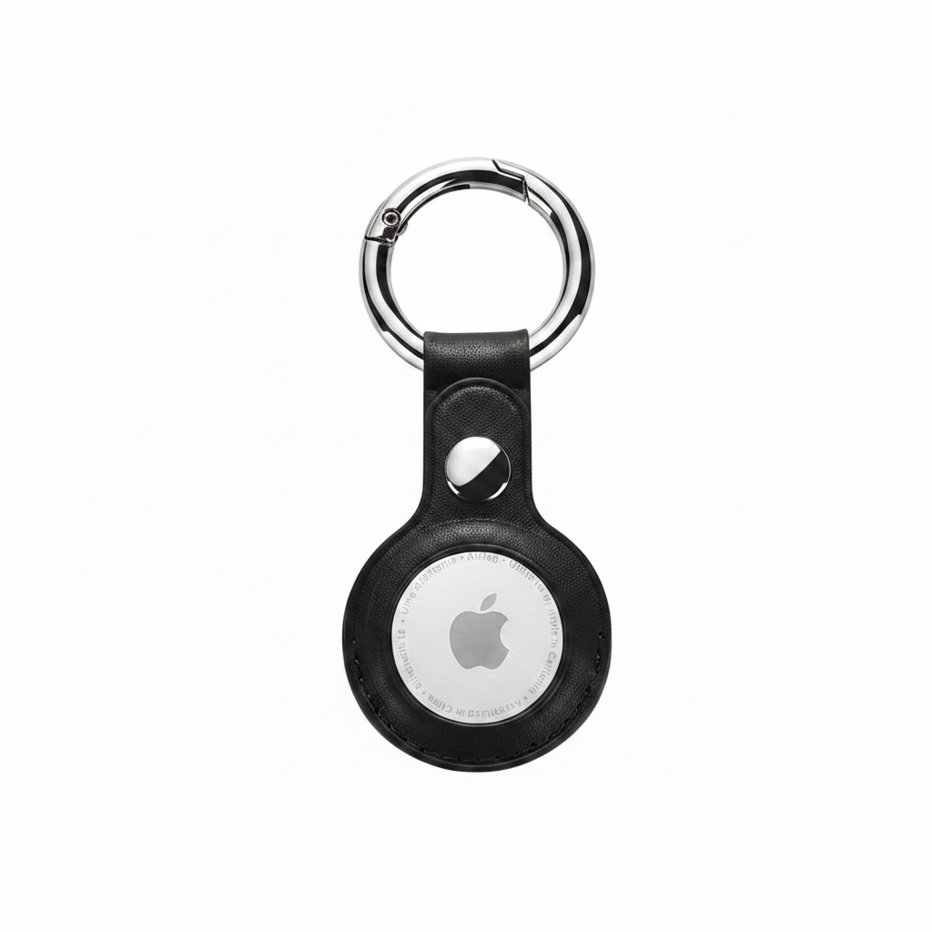 Leather Keychain AirTag Case - Black