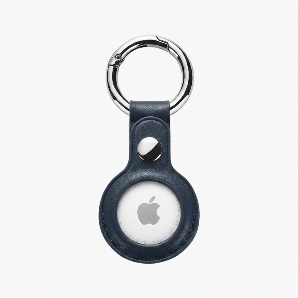 Leather Keychain AirTag Case - Blue