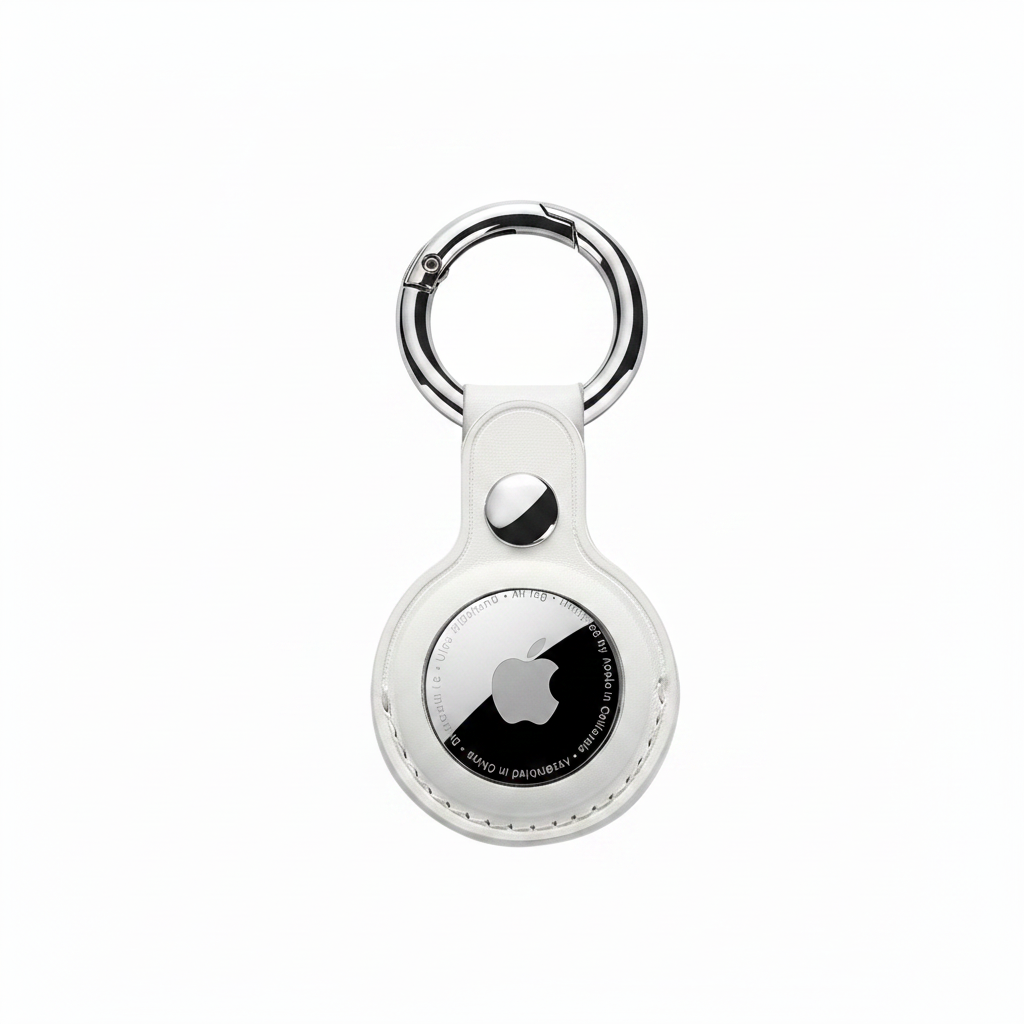 Leather Keychain AirTag Case - White
